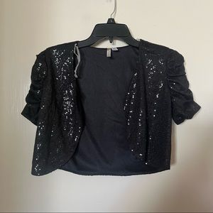 0 degrees Black sequin dress shrug